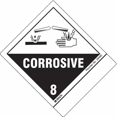 BRADY Container Label: Corrosive, 4 in x 4 in, 4 in Label Ht, 4 in Label Wd, Paper - Class 8: Corrosive