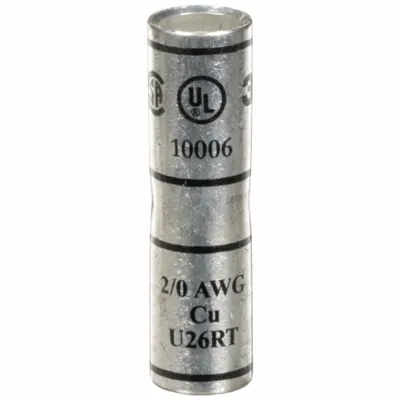 3M Open Barrel Splices: 2/0 AWG Wire Size, Black Code, 2 in, Copper Barrel - Crimped Butt Splice Compression Connectors