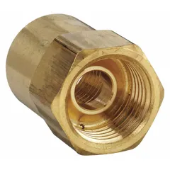 This brass inverted flare tube fitting adapter connects 3/8 in OD tubing to a 1/4 in pipe fitting. It features a flared/threaded design with a 5/8"-18 thread size A. UL Listed. Supplied in a 10-pack for use in hydraulic, pneumatic, and fluid transfer systems requiring leak-resistant connections.