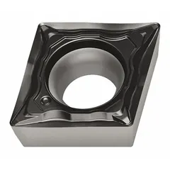 This diamond indexable turning insert is designed for precision machining of non-ferrous materials, composites, and abrasive alloys. It is used in turning, boring, and profiling operations where high surface finish and extended tool life are required. The insert carries designations CPMT1.8(1.5)1-FM4 WSM20S and CPMT050204-FM4 WSM20S.