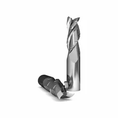 This 3-flute carbide roughing end mill features a 0.03" corner radius and is designed for high-speed material removal in nonferrous materials such as aluminum and brass. With a 3/8" diameter, 1" length of cut, and 2-1/2" overall length, it is suited for roughing passes in milling operations where reduced chipping and extended tool life are required.