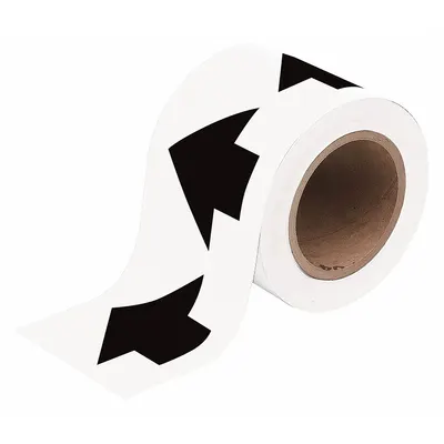 BRADY Arrow Tape: White, Black, 4 in Wd, 90 ft Roll Lg, Vinyl, 4 in Roll Wd - Pipe Marker Directional Flow Arrow Banding Tape