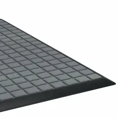 Outdoor heavy-duty waffle scraper-dryer mat, 4 ft x 8 ft, 3/8 in thick. Constructed from polypropylene and rubber in blue. Designed for building entrances to scrape dirt and absorb moisture, reducing slip hazards in high-traffic areas.