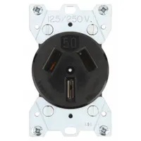 BRYANT Receptacle: Single, 10-50, Black, 125/250V AC, 50 A, 3 Pole / 3 Wire (MPN 9306)