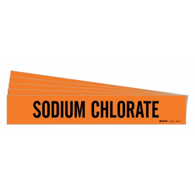 BRADY Pipe Marker: Sodium Chlorate, Orange, Black, Fits 2 1/2 to 7 7/8 in Pipe O.D. - Sodium Chlorate Adhesive Pipe Markers