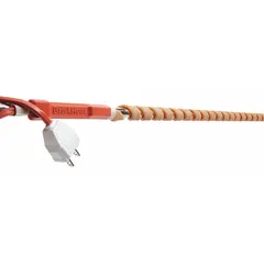 Silicone rubber heating tape for freeze protection and temperature maintenance on metal pipes and equipment. Maximum operating temperature 21°C. Includes controller and power cord with NEMA 1-15 plug. Ungrounded, no backing. Overall length 20 ft, width 1/2 in, thickness 1/8 in.
