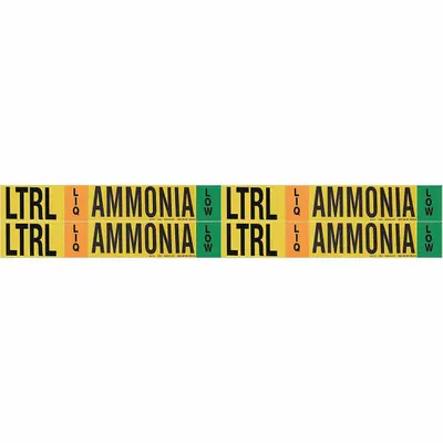 BRADY Pipe Marker: LTRL, LIQ, Low, Fits 3/4 to 2 3/8 in Pipe O.D., 4 Pipe Markers - Ammonia Adhesive Pipe Markers