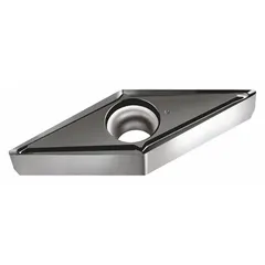 Diamond indexable turning insert for precision machining of non-ferrous materials. Suitable for finishing and fine turning operations on aluminum, copper, and plastics. The VCGT geometry provides sharp cutting edges for high surface quality.