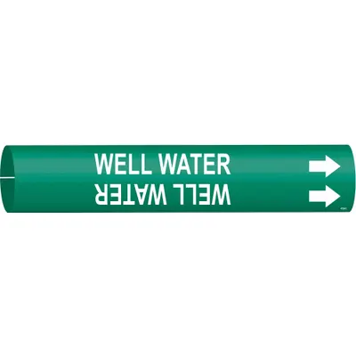 BRADY Pipe Marker: Well Water, Green, White, Fits 2 1/2 to 3 7/8 in Pipe O.D. - Well Water Snap-On Pipe Markers