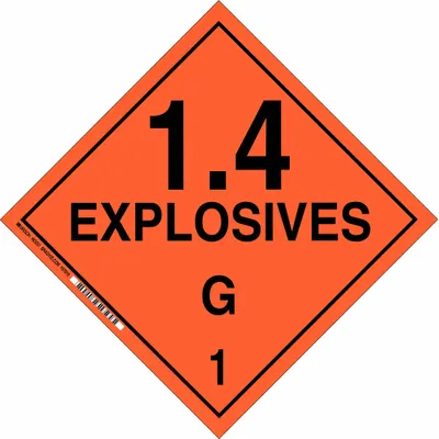 BRADY DOT Container Placard: 1.4 Explosives G 1 - Class 1: Explosives