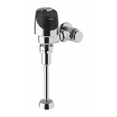 Battery-powered automatic urinal flush valve with a 0.125 gallons per flush rating. Features a top spud location and 11-1/2 inch rough-in. Suitable for commercial restroom urinal installations requiring low water consumption and hands-free operation.