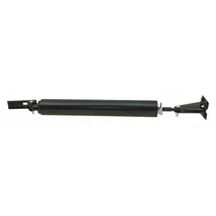Black screen door closer from PRIME-LINE, measuring 9 inches in overall length and 1 1/2 inches in both height and width. Designed to control the closing speed of screen doors, preventing slamming. Commonly used on residential and light-commercial screen doors.