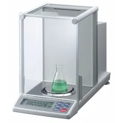 Analytical lab balance with 250 g capacity, 0.0001 g readability, and 0.00003 g repeatability. Features an LCD display. Suitable for precise weighing of small samples, powders, and reagents in laboratory, research, and quality control applications.