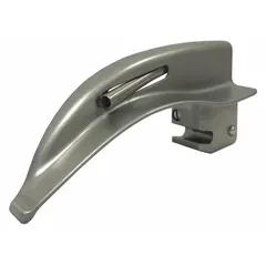 MEDSOURCE MS-46111 is a reusable MacIntosh laryngoscope blade made of stainless steel with a silver finish. It features fiber optic illumination and a blade size of 1, with an overall length of 3 7/8 inches. This blade is used for direct visualization of the vocal cords during endotracheal intubation, suitable for pediatric or small adult airways.