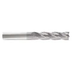General purpose carbide square end mill with TiCN coating for increased hardness and lubricity. Features 4 flutes, 3/8" mill diameter, 1-3/4" length of cut, and 4" overall length. Suitable for milling steel, stainless steel, and cast iron in industrial manufacturing and maintenance applications.