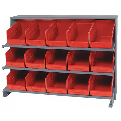 QUANTUM STORAGE SYSTEMS Bench Pick Rack: 36 in x 12 in x 27 in, 1 Usable Sides, 3 Shelves - Metal Stationary Pick Racks with Open-Front Bins