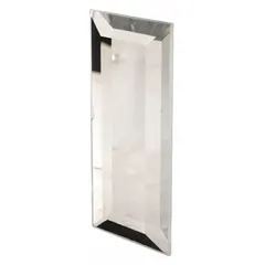 Rectangular recessed pull handle made of glass with a silver mirror finish. Overall length of 3 inches. Adhesive mounting for flush installation on cabinet doors or drawers. Supplied as a pair.