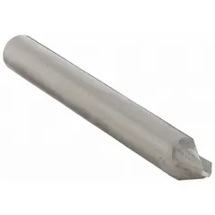 This carbide chamfer mill features a 60° included angle for creating beveled edges on workpiece corners. With a 3/16" mill diameter and 2" overall length, it is suited for deburring, weld prep, and countersinking operations on ferrous and non-ferrous materials.