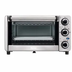 Quarter-size countertop convection oven with 1,100 W power and one wire shelf. Suitable for baking, roasting, and toasting in commercial kitchens, break rooms, or light foodservice applications.