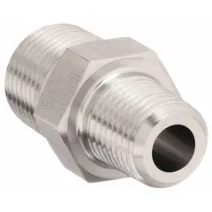 Rigid straight adapter with NPTF male threads on both ends. Used to connect hydraulic components or hoses with NPTF ports, providing leak-resistant joints in fluid power systems.