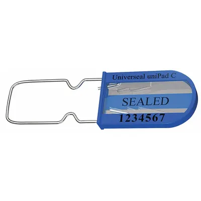 UNIVERSEAL Padlock Seals: Blue, Plastic, 100 lb Breaking Strength, 1 3/16 in Hasp Lg - Metal Hasp Padlock Seals