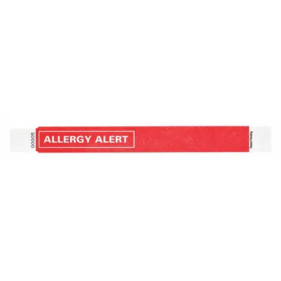 ID Wristband: Allergy Alert, 10 in Overall Lg, 1 in Overall Wd, Tyvek, Red - Security Wristbands