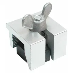 This non-handed clamp lock is designed for sliding windows, mounting on the sash to secure the window in a closed position. It includes a handle and has a 9/16 in overall length. The lock is finished in silver and is suitable for residential or light commercial sliding window applications.