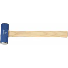 Steel engineering hammer with a 3 lb head weight, 1 1/2 in diameter, and 16 in overall length. Hexagon-shaped head with smooth face. Wood handle with replaceable design. Suitable for heavy striking tasks in metalworking, fabrication, and industrial maintenance.