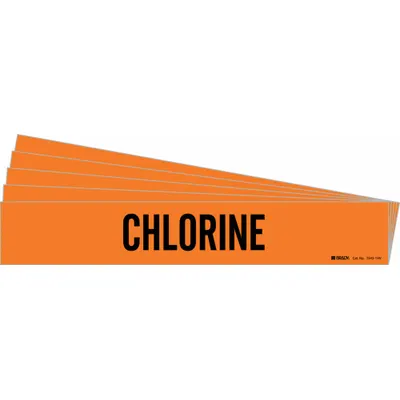 BRADY Pipe Marker: Chlorine, Orange, Black, Fits 8 in and Larger Pipe O.D., 1 Pipe Markers - Chlorine Adhesive Pipe Markers