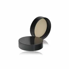 Black phenolic screw-on cap with rubber lining, designed for 48-400 mm screw closure size. Autoclavable for sterile applications. Suitable for sealing laboratory bottles and containers in general lab use.
