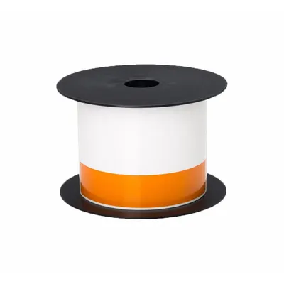 BROTHER Pre-Cut Label Stock Roll: Orange Header, 3 in, Vinyl, Orange/White - Brother Orange Header Precut Label Rolls
