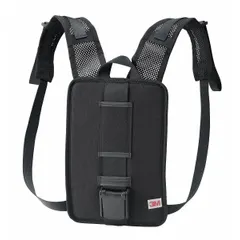 The 3M Versaflo Backpack BPK-01 is a black accessory designed to carry a PAPR power source on a belt or harness. It enables hands-free operation in industrial environments requiring respiratory protection. Compatible with 3M Versaflo belts and harnesses.