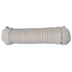This braided cotton rope is designed for static, water-absorbing utility tasks such as tying, bundling, and light-duty pulling. With a 5/16-inch diameter and 40 lb working load limit, it is suited for non-critical, low-load applications where moisture absorption is acceptable.