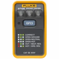 FLUKE Socket Tester: 110 V AC to 125 V AC, 5-15P, GFCI/Std, CAT III 300V, Light, No Display (MPN ST120)
