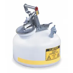 This 5-gallon waste can is designed for collecting liquid waste from high-performance liquid chromatography (HPLC) systems. The polyethylene body resists chemical attack, while the two polypropylene fittings and EDPM seal provide leak-resistant connections for safe solvent disposal in laboratory environments.