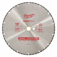 MILWAUKEE Diamond Saw Blade: Stainless Steel, 12 in Blade Dia., 1 in Arbor Size, Dry, Better (MPN 49-93-7835)