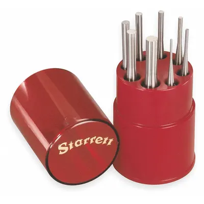 STARRETT Drive Pin Punch Set: 1/4 in_1/8 in_1/16 in_3/16 in_3/32 in_5/16 in_5/32 in_7/32 in Tip Dia - Flat-Tip Pin Removing Punch Sets