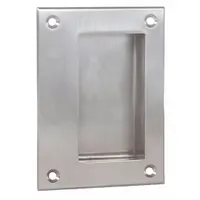 Rectangular recessed pull handle made from copper with a satin silver finish. Overall length of 4.8 inches with unthreaded mounting holes. Suitable for flush-mount applications on cabinets, drawers, and panels where a low-profile grip is required