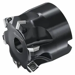 This indexable face mill is designed for face milling operations on metal workpieces, producing flat surfaces with good finish and dimensional accuracy. It accommodates indexable inserts for efficient material removal. Common in general machining applications.