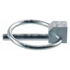 Steel lynch pin with 3/16 in shank diameter and 1 in usable length. Supplied without chain in a pack of 10. Used for quick-release fastening in applications requiring positive lock and easy removal, such as securing hitches, clevis pins, or agricultural equipment.