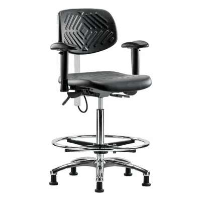 OEM Task Chair: Polyurethane, Arms Included, Ht Range 24 1/2 in to 34 3/4 in - Polyurethane ESD & Cleanroom Chairs
