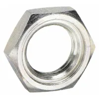 This locknut is a 1/2 inch NPT threaded steel fitting for medium-pressure pipe connections. It is used to secure threaded joints in piping systems, preventing loosening due to vibration or thermal cycling. Suitable for plumbing, HVAC, and industrial piping applications
