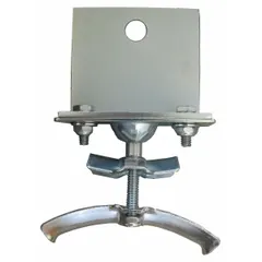 Steel clamp for terminating round cables in festoon systems. Accepts cable diameters from 0.95 to 1.25 inches. Overall length 3.5 inches. Used to secure cable ends and maintain tension in overhead material handling applications.