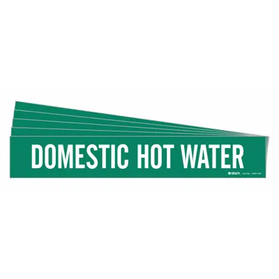 BRADY Pipe Marker: Domestic Hot Water, Green, White, Fits 8 in and Larger Pipe O.D. - Domestic Hot Water Adhesive Pipe Markers