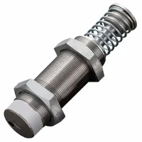 Steel industrial shock absorber rated at 100 N force. Designed for controlled deceleration in motion-control applications such as automation, packaging, and material handling systems