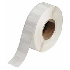 White rectangle precut label roll with two sizes: 1/2 in x 1 in and 1 in x 1/2 in. Designed for labeling 8.0 mL vials or tubes. Requires J20-CMY ribbon and is compatible with BradyJET J2000 printer series. Part number J20-59-7425J.
