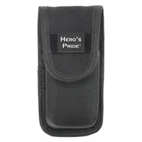 Black ballistic nylon medical pouch with snap closure, measuring 5 inches by 2 inches. Designed to fit belts up to 2 1/4 inches wide. Suitable for carrying medical supplies such as bandages, gloves, or small instruments in tactical, first responder, or industrial settings