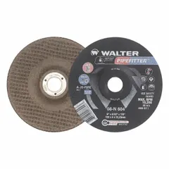 This contaminant-free grinding wheel is designed for stainless steel applications to prevent carbon contamination. It is suitable for removing weld seams, surface defects, and preparing joints. The Type 27 depressed center design features a 6 in diameter with a 7/8 in arbor hole, using aluminum oxide abrasive with A20 grit.