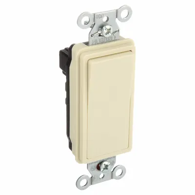 HUBBELL Wall Switch: Rocker Switch, Single Pole, Maintained, Ivory, 120/277V AC - Rocker Wall Switches