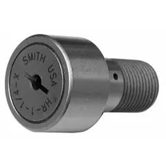 Heavy-duty inch-system stud-type cam follower with a 2-3/4 inch diameter. Single row, open design with a screwdriver slot and flat face. Used in cam-driven machinery for linear motion and load support in applications such as packaging equipment, conveyor systems, and industrial automation.